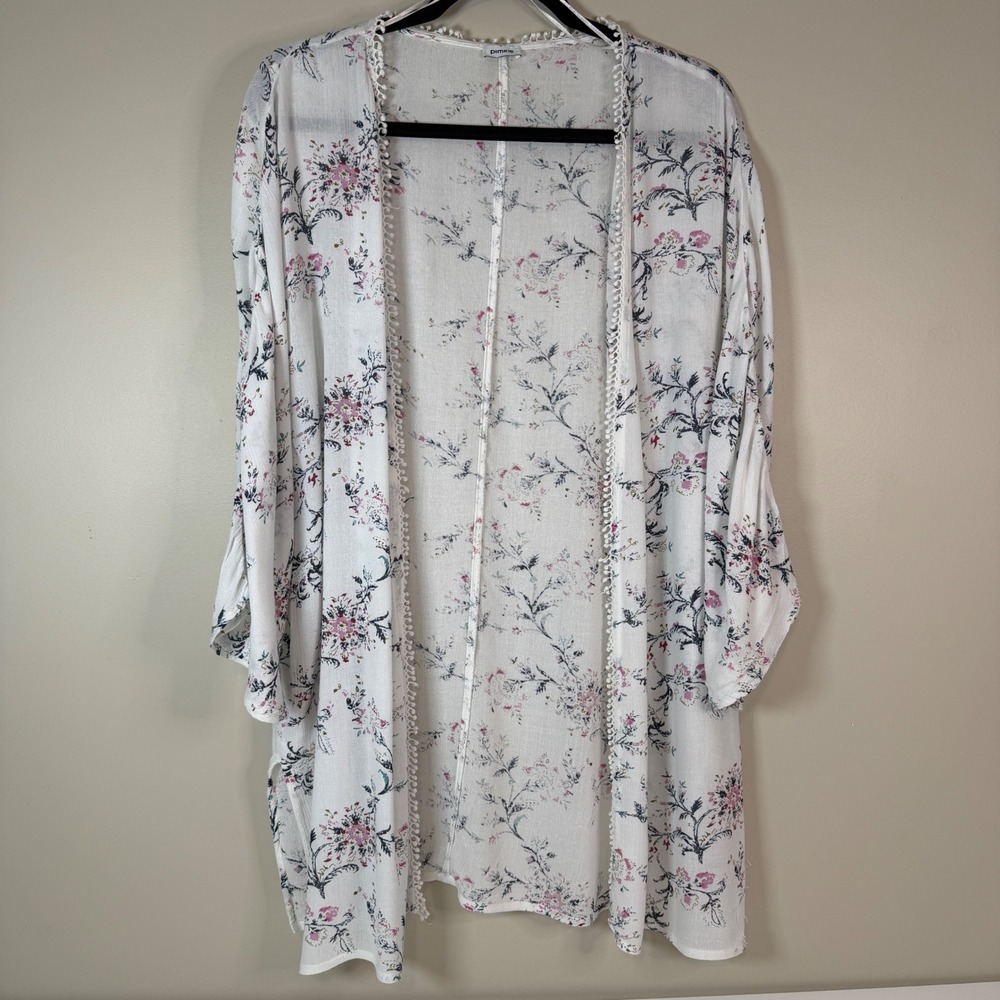 Pimkie White Floral Kimono Lightweight Boho Butterfly Sleeve‎ Size L